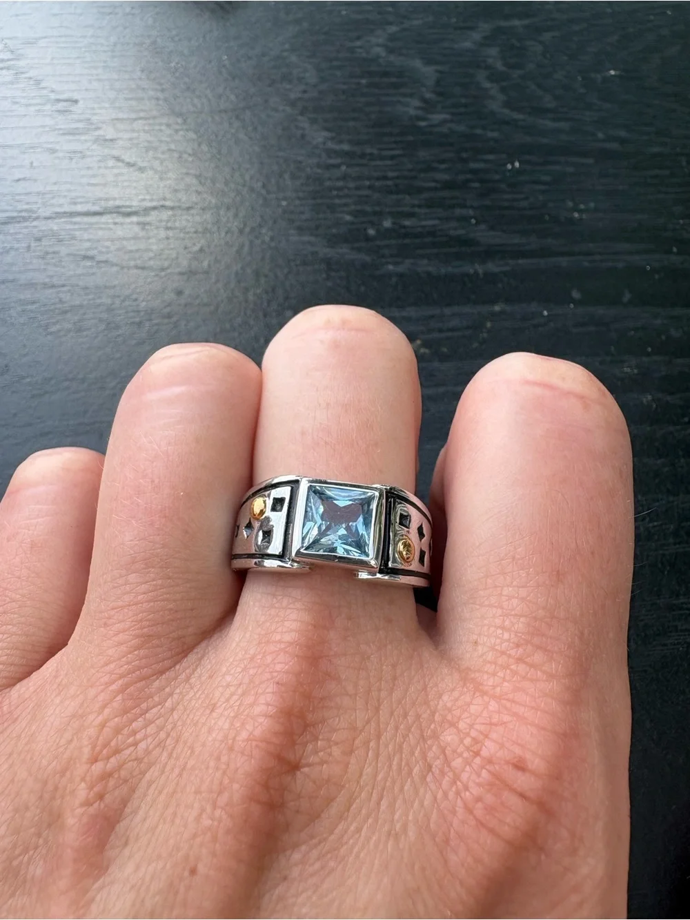 Silver Ring with Blue Square Gemstone - Size 7.5